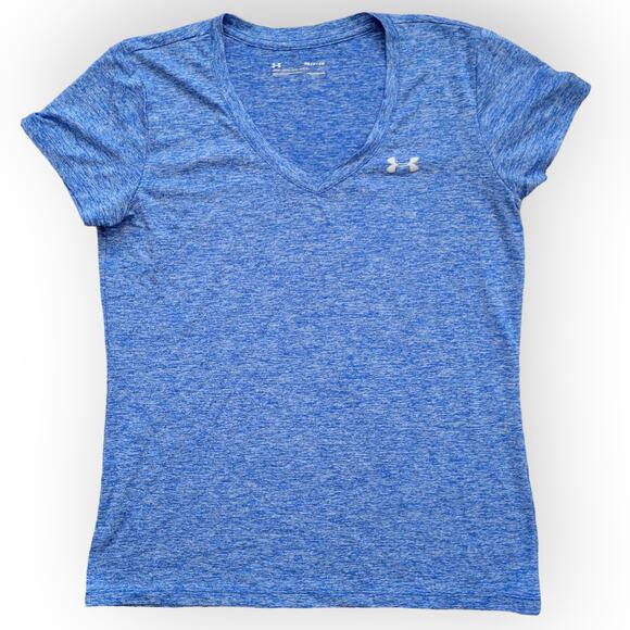 Under Armour Loose Fit Heathered Blue V-Neck Activewear Short Sleeve Tee Sz S - Picture 1 of 4
